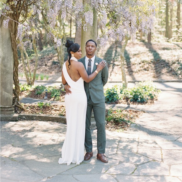 Misha Costantina Draped Turtleneck Satin Gown - Picture 2 of 7